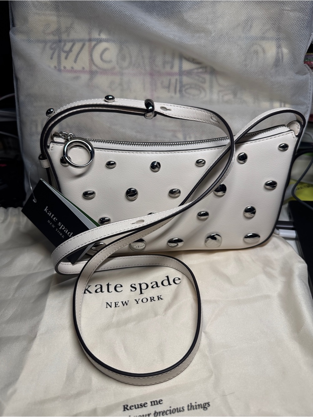 kate spade White halo NWT Leather Studded Crossbody Bag - Picture 2 of 10